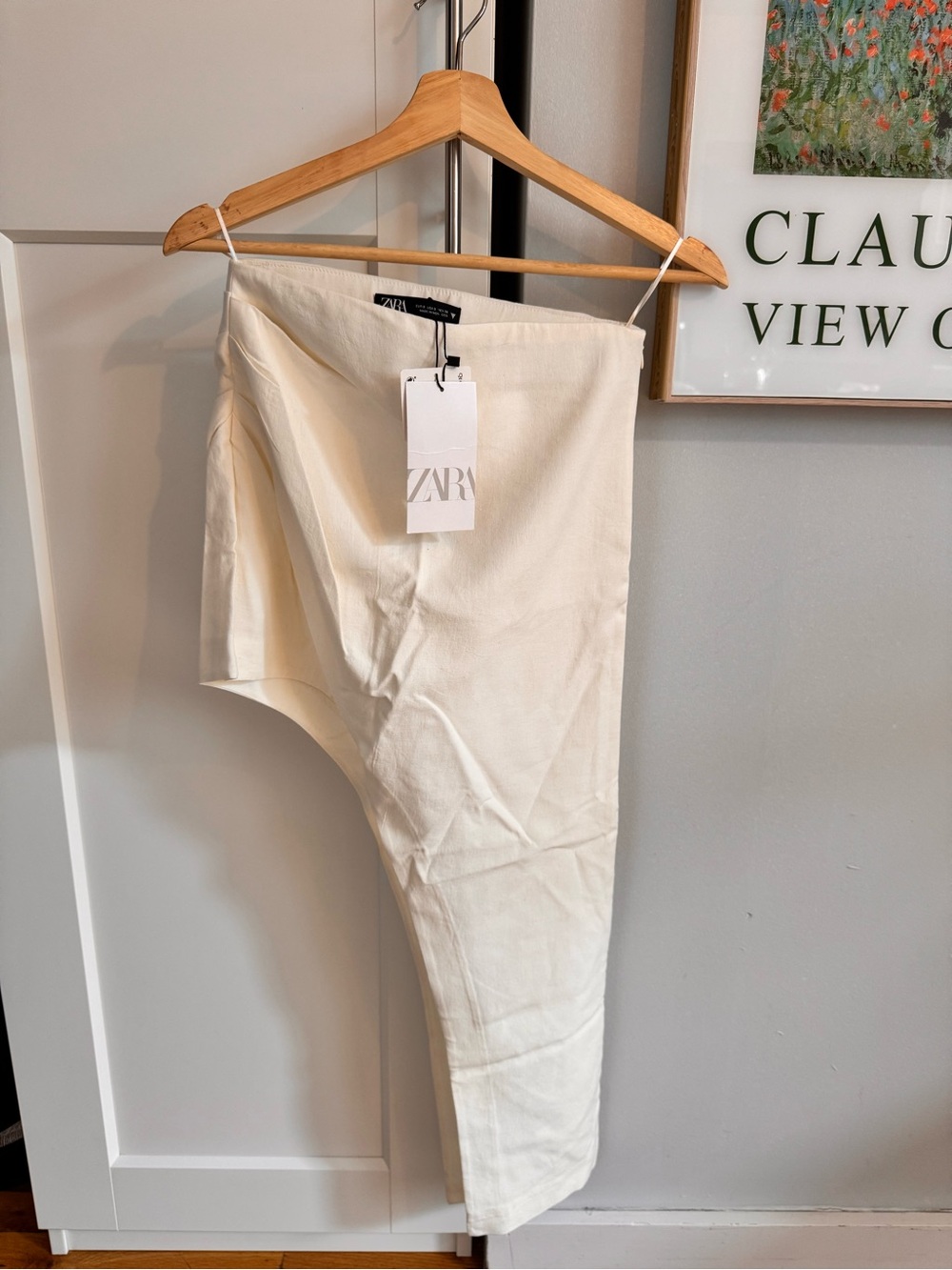 ZARA Off-White Asymmetric Midi Skirt